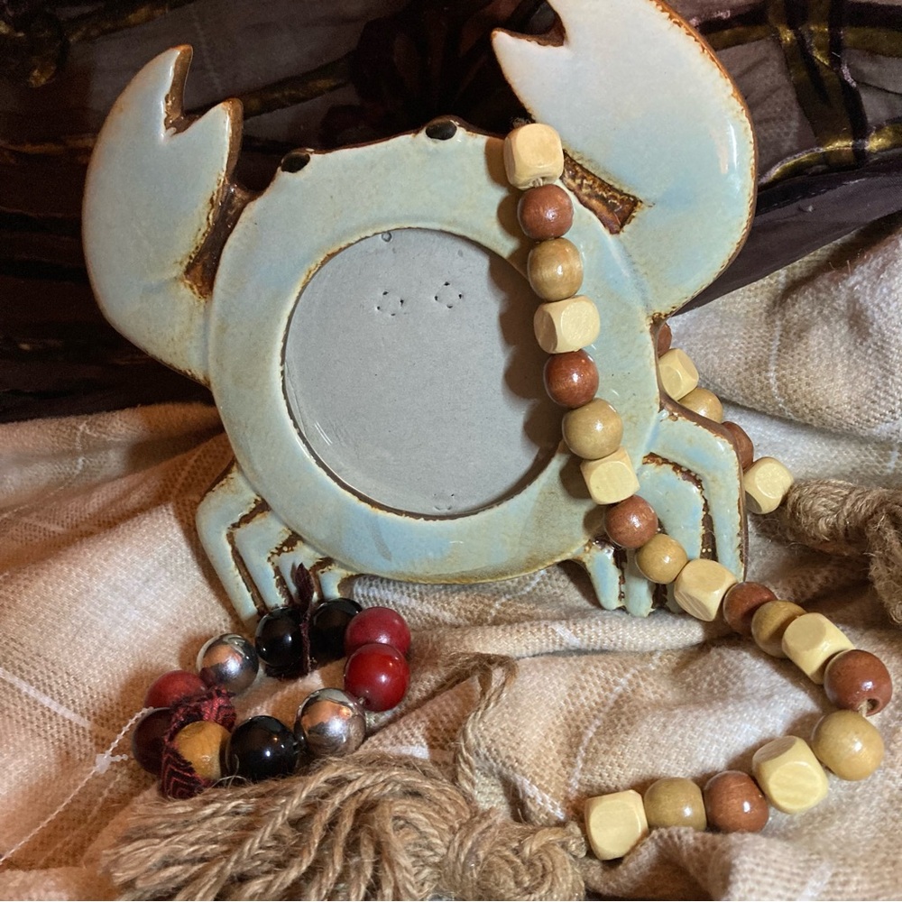 Wooden Beaded Necklace on Crab Stand